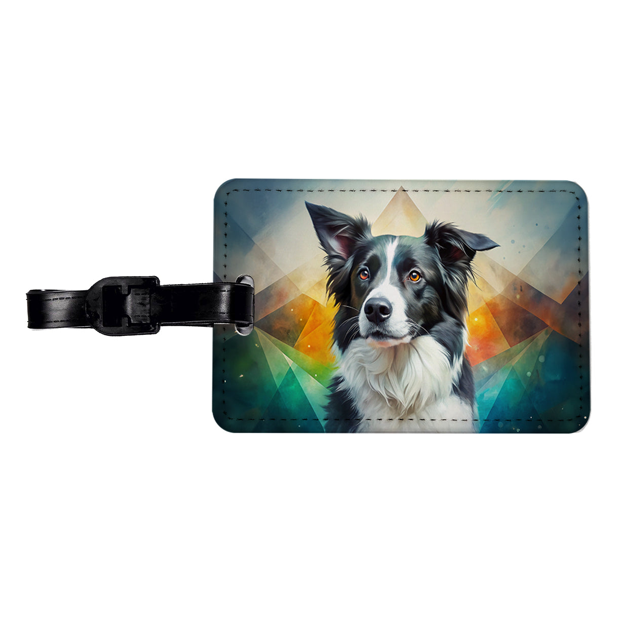 Border Collie Dog Contemporary Art Travel Faux Leather Luggage Tag