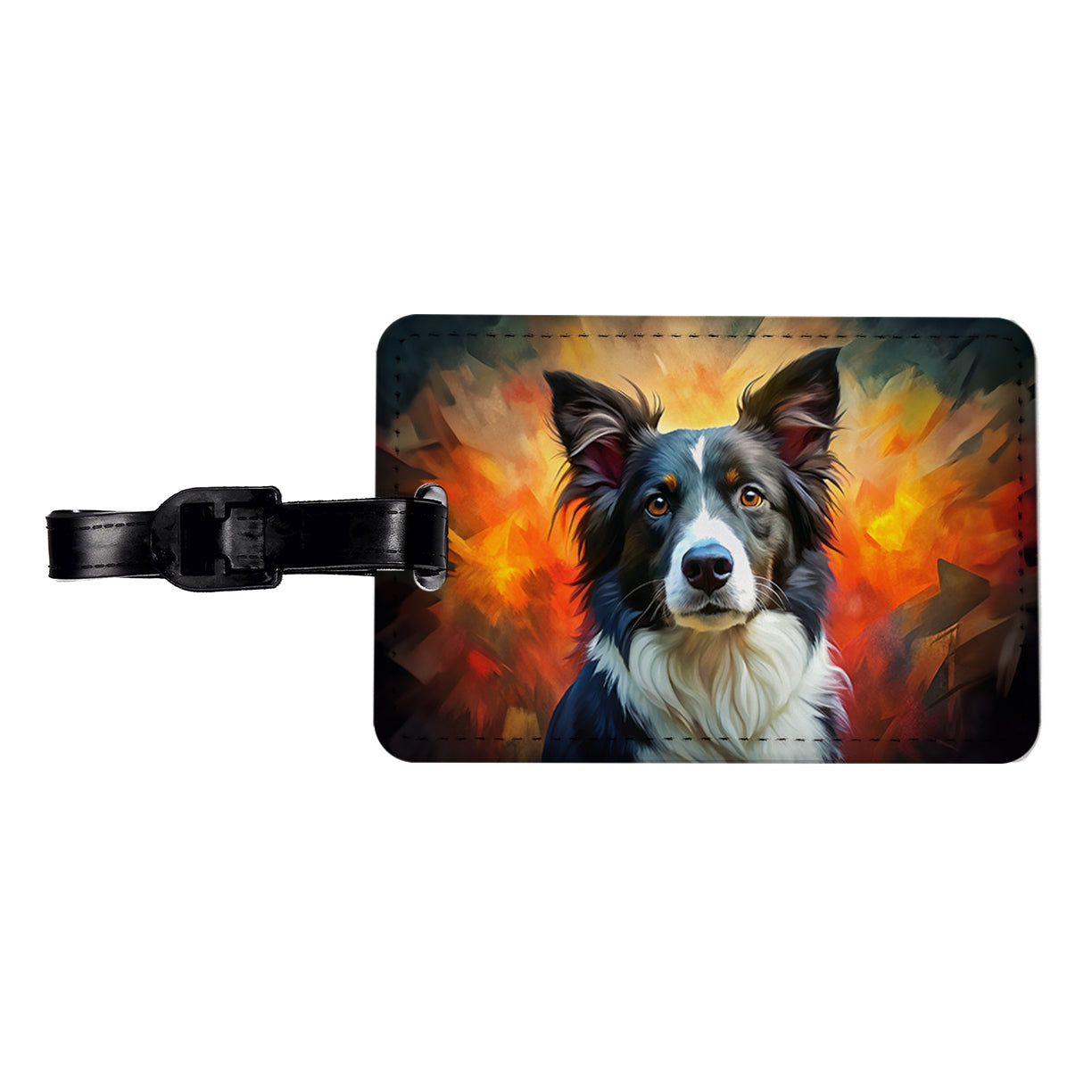Border Collie Dog Expressionism Art Travel Faux Leather Luggage Tag