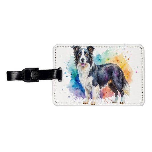 Border Collie Dog Watercolor Style Travel Faux Leather Luggage Tag