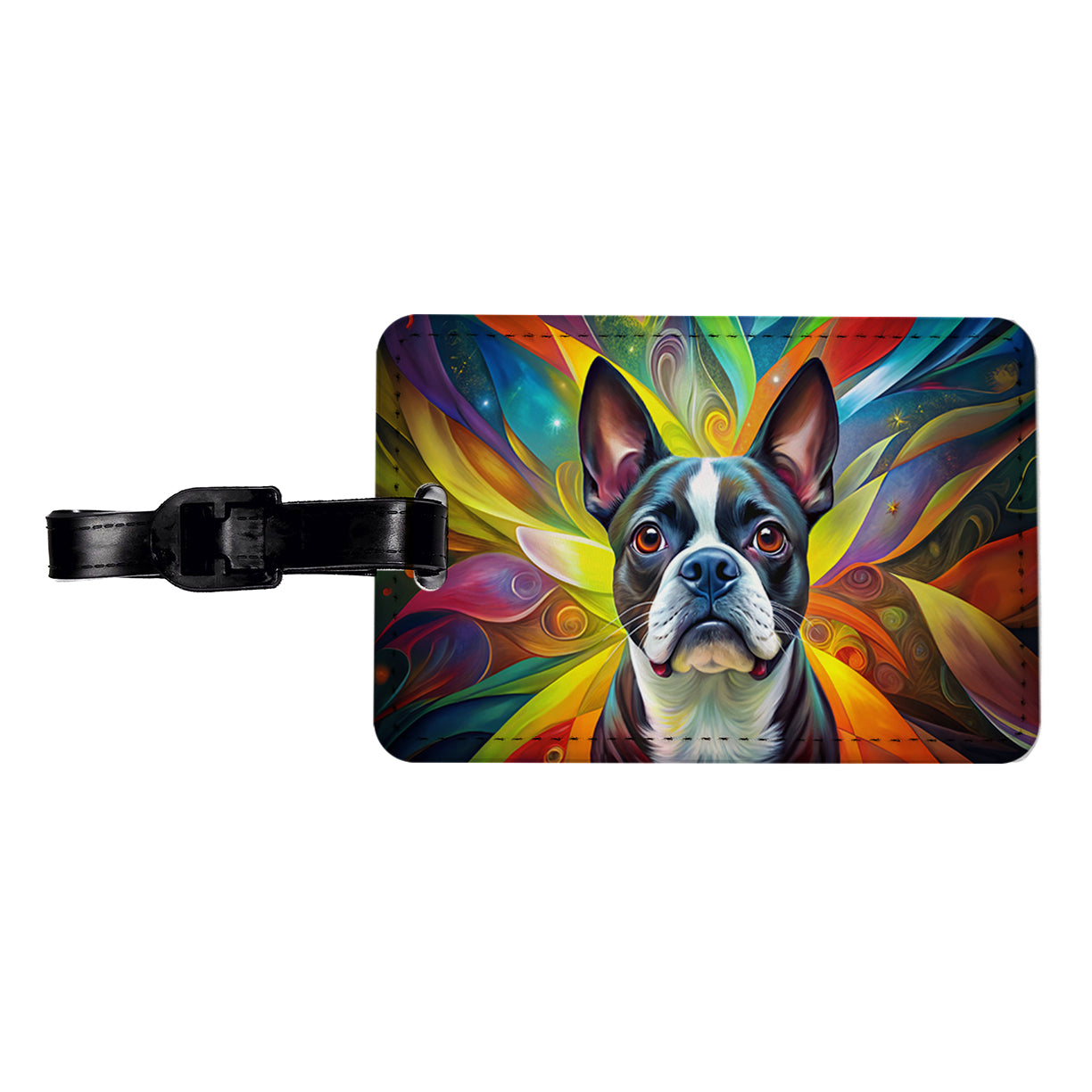 Boston Terrier Dog Abstract Art Travel Faux Leather Luggage Tag