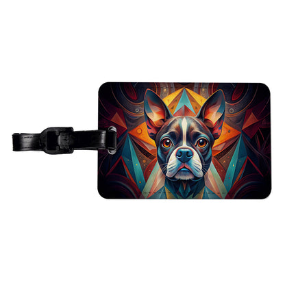 Boston Terrier Dog Abstract Stylized Art Travel Faux Leather Luggage Tag