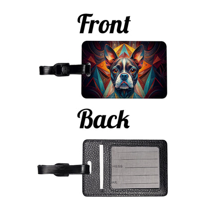 Boston Terrier Dog Abstract Stylized Art Travel Faux Leather Luggage Tag