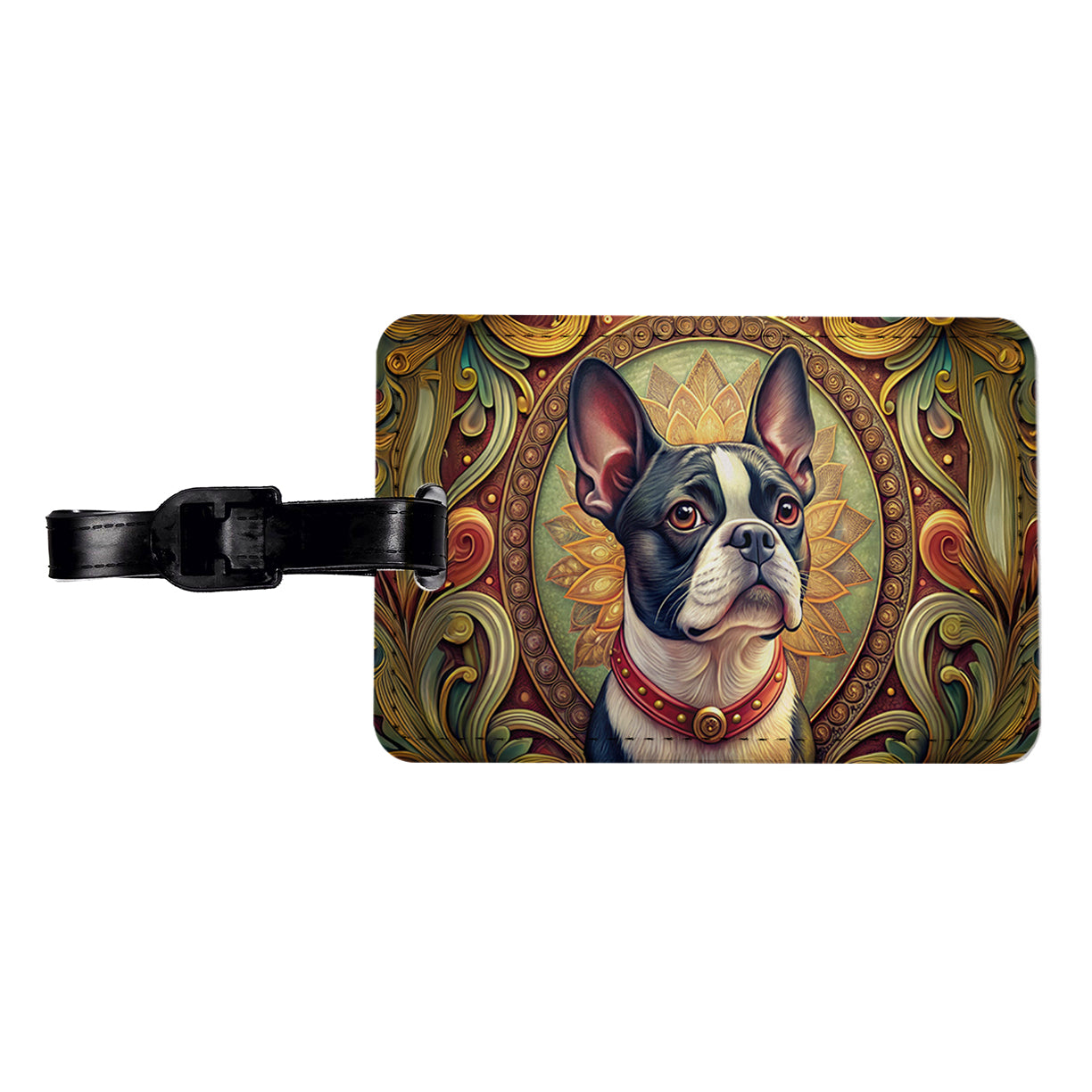 Boston Terrier Dog Art Nouveau Travel Faux Leather Luggage Tag