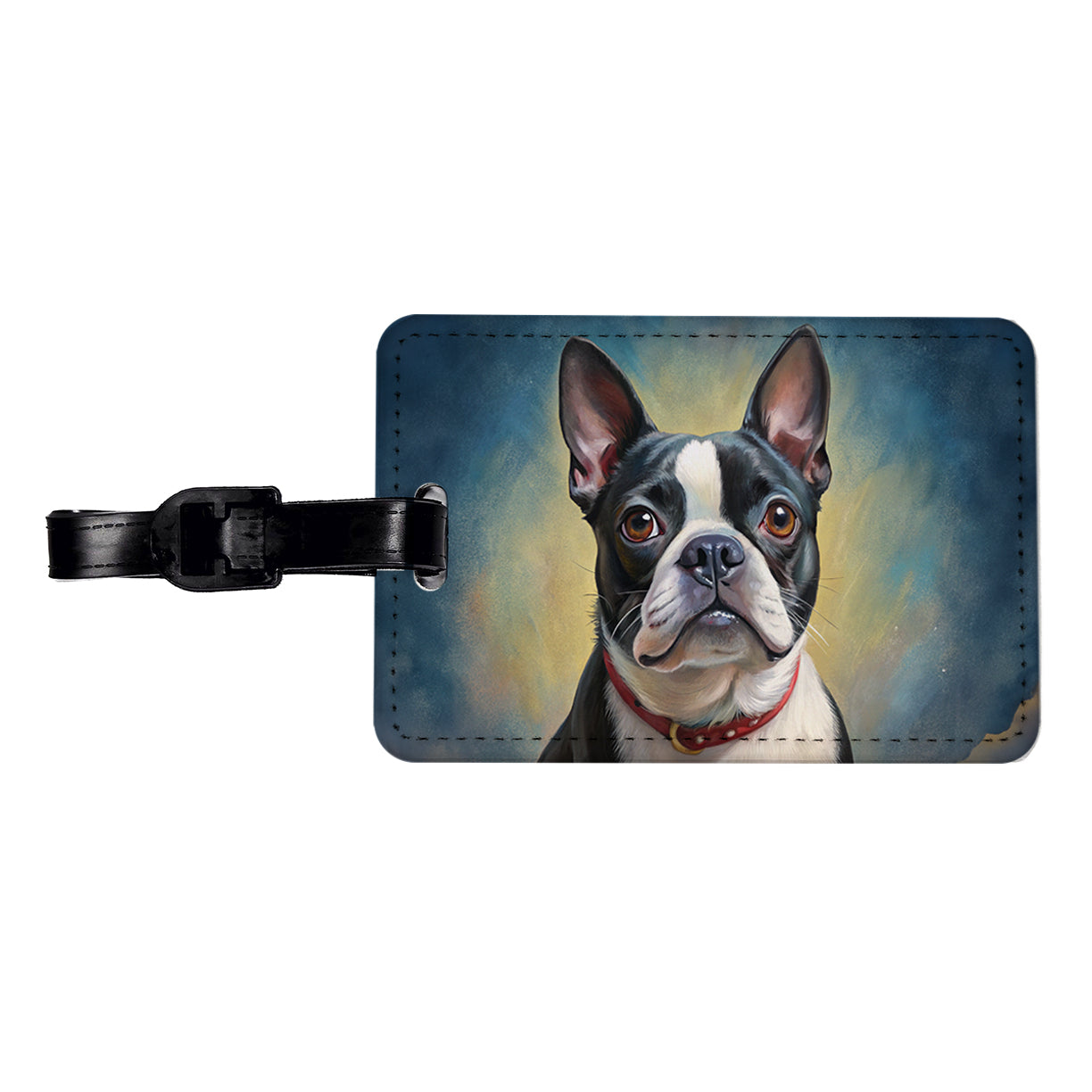 Boston Terrier Dog Illustration Travel Faux Leather Luggage Tag