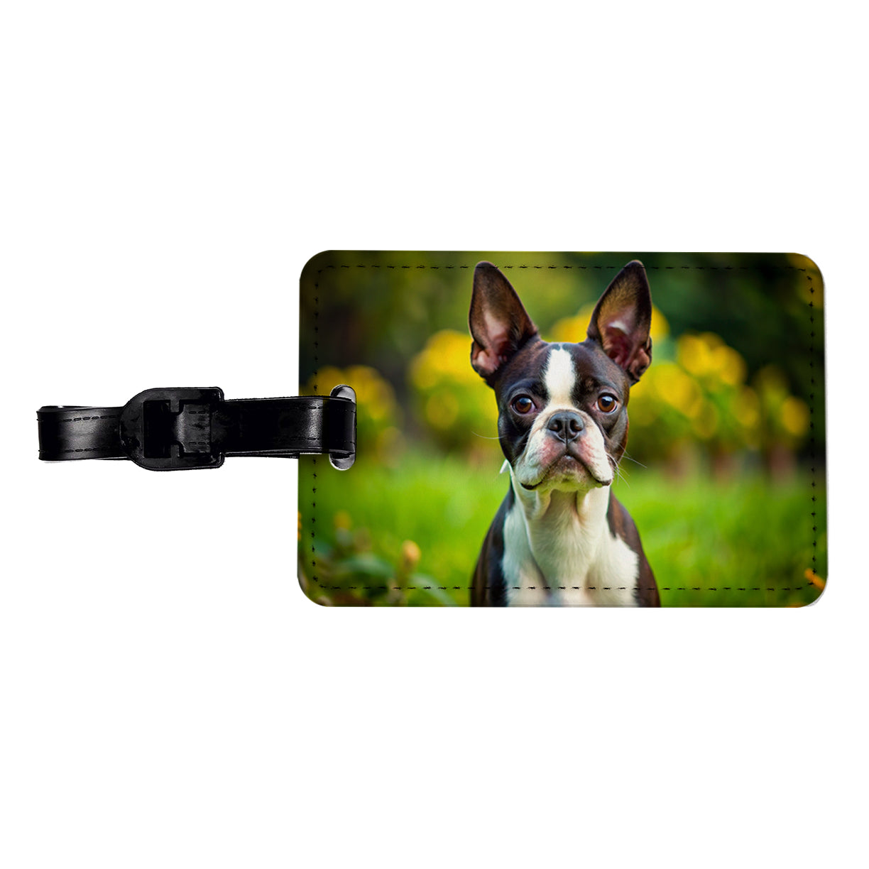 Boston Terrier Dog Photo Travel Faux Leather Luggage Tag