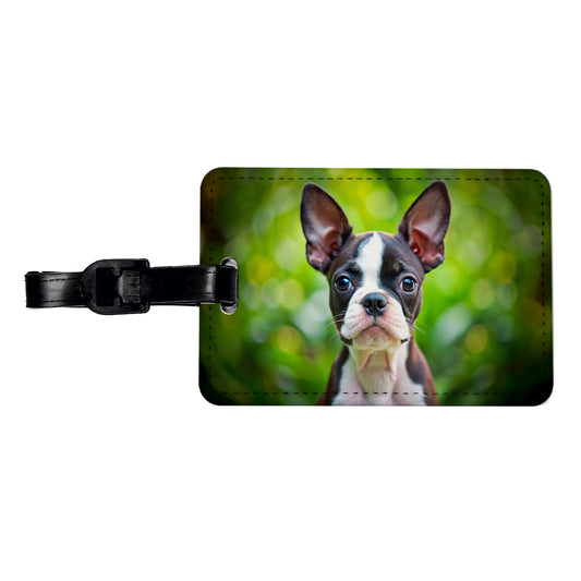 Boston Terrier Dog Puppy Photo Travel Faux Leather Luggage Tag