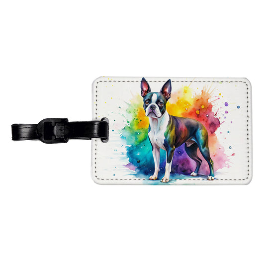 Boston Terrier Dog Watercolor Style Travel Faux Leather Luggage Tag
