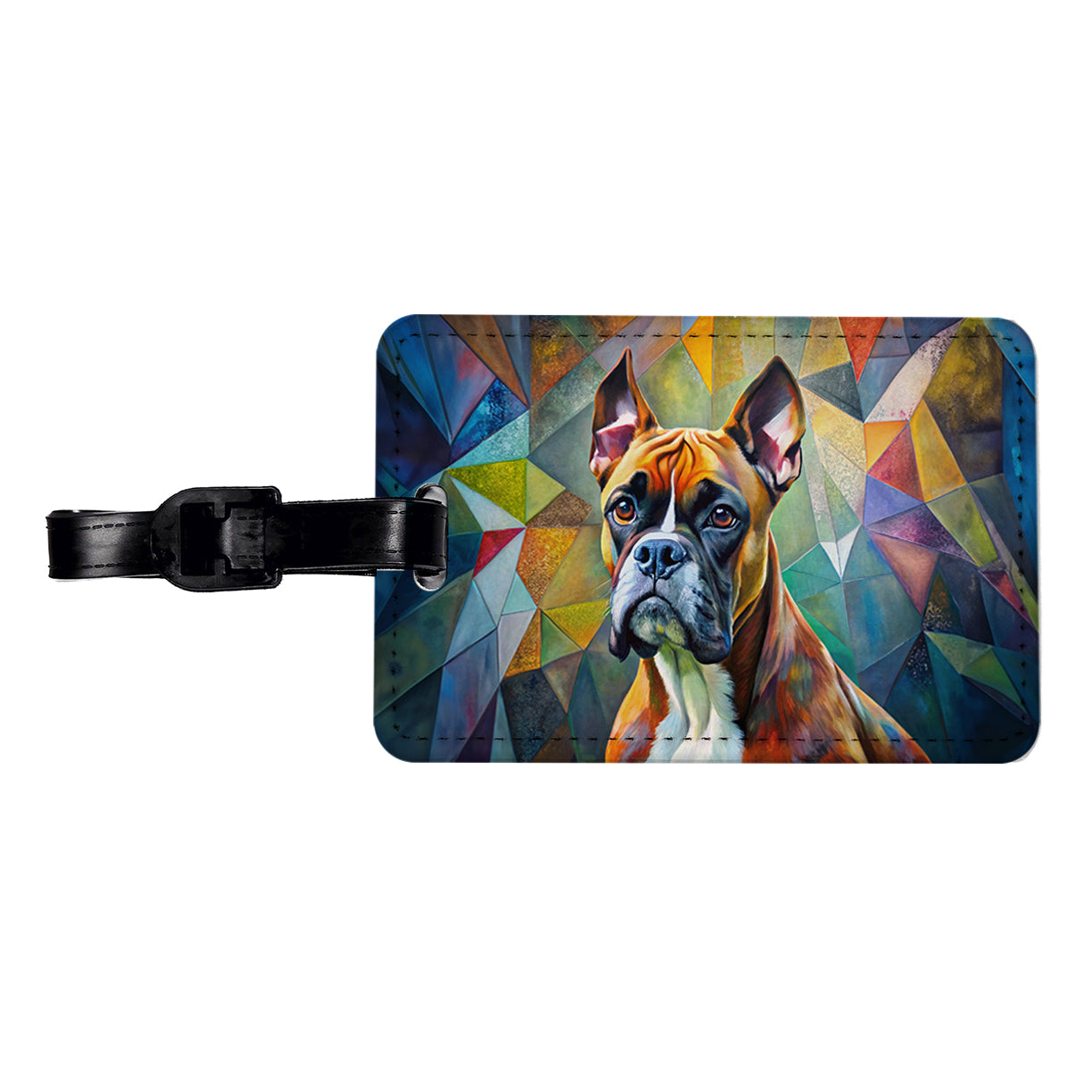 Boxer Dog Abstract Art Travel Faux Leather Luggage Tag