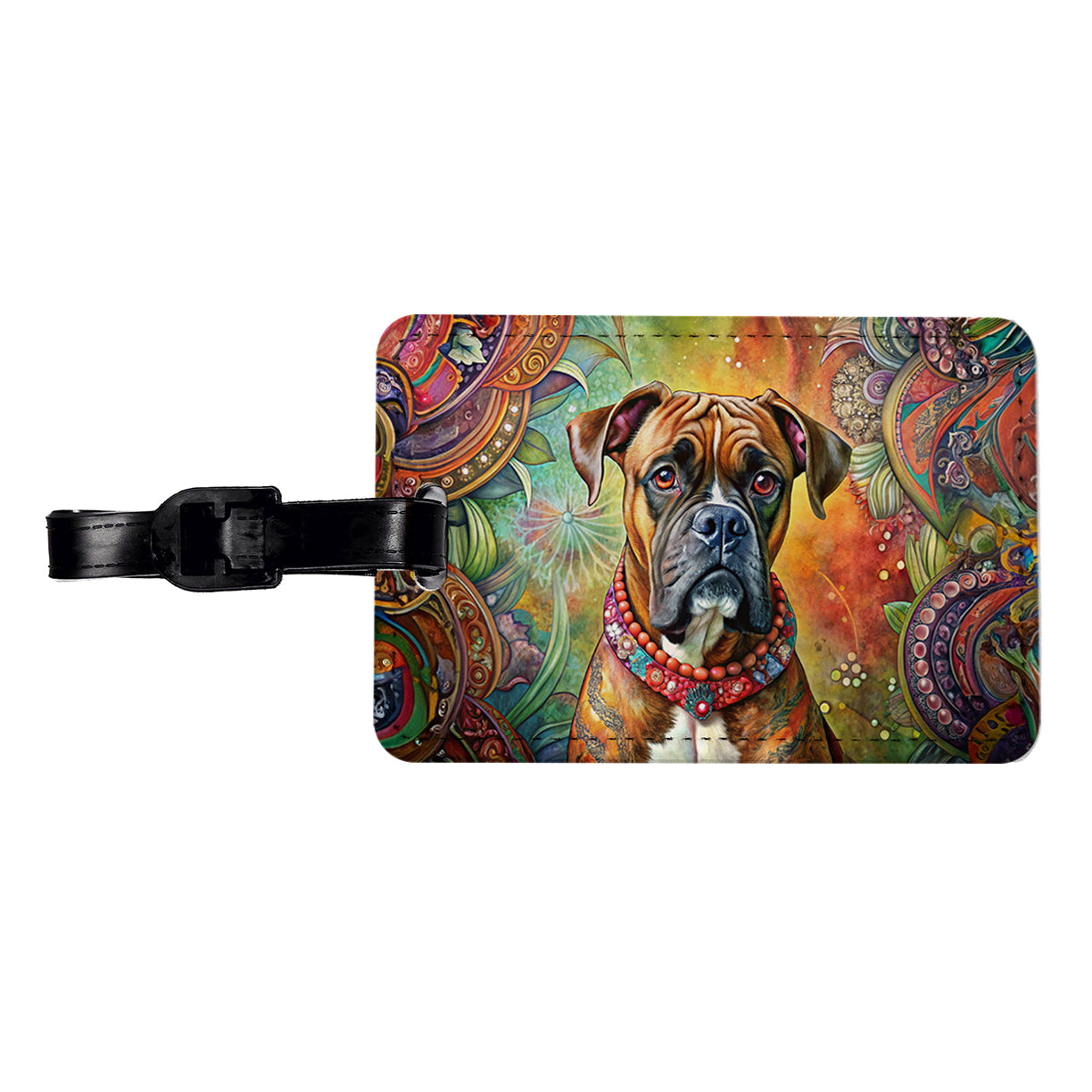 Boxer Dog Bohemian Art Travel Faux Leather Luggage Tag