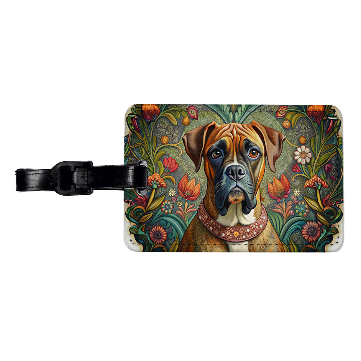 Boxer Dog French Bohemian Art Travel Faux Leather Luggage Tag