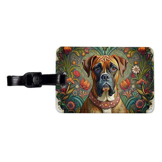 Boxer Dog French Bohemian Art Travel Faux Leather Luggage Tag