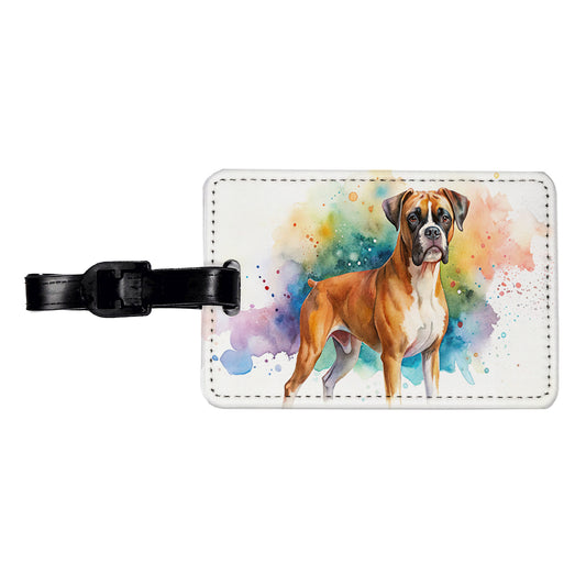 Boxer Dog Watercolor Style Travel Faux Leather Luggage Tag