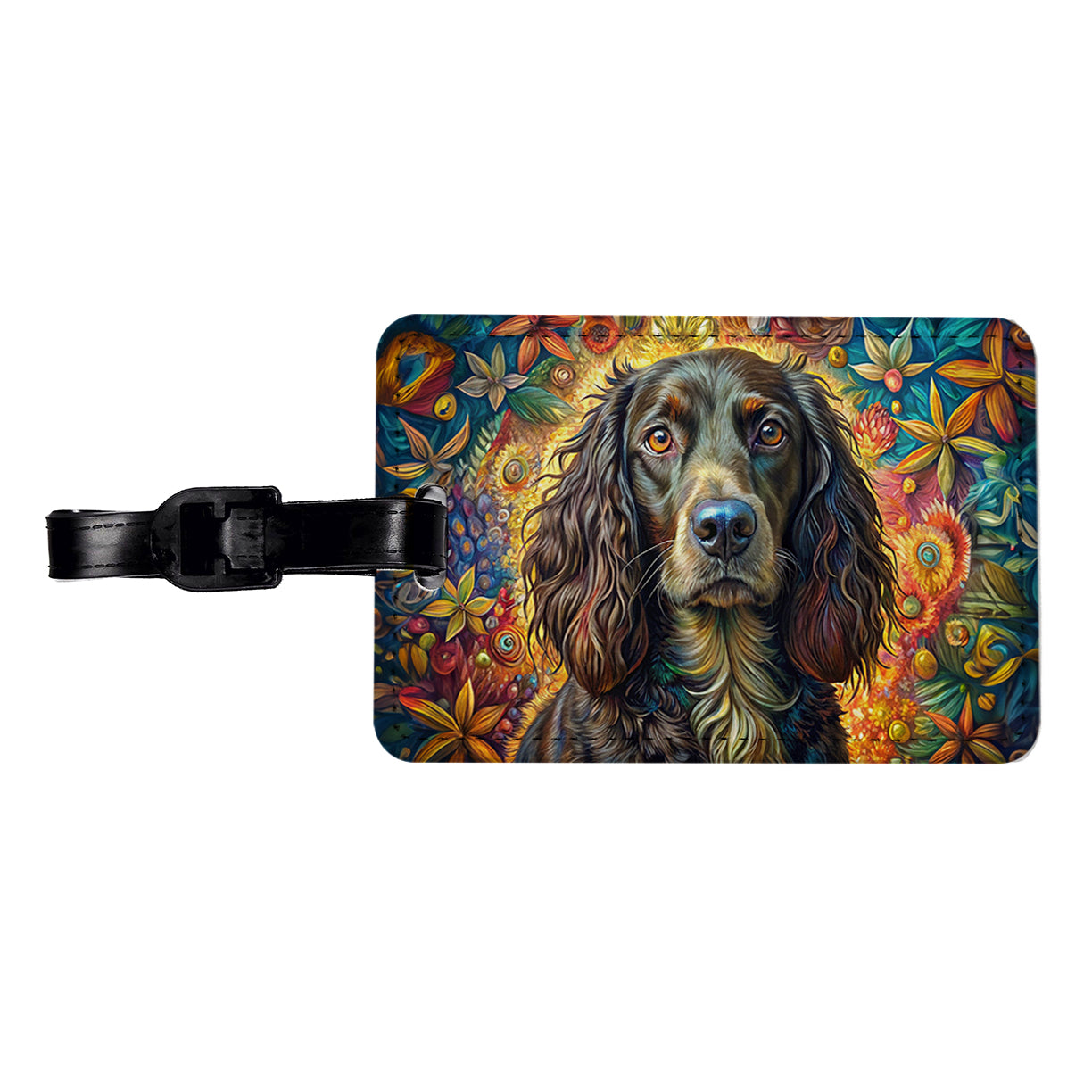 Boykin Spaniel Dog French Bohemian Art Travel Faux Leather Luggage Tag