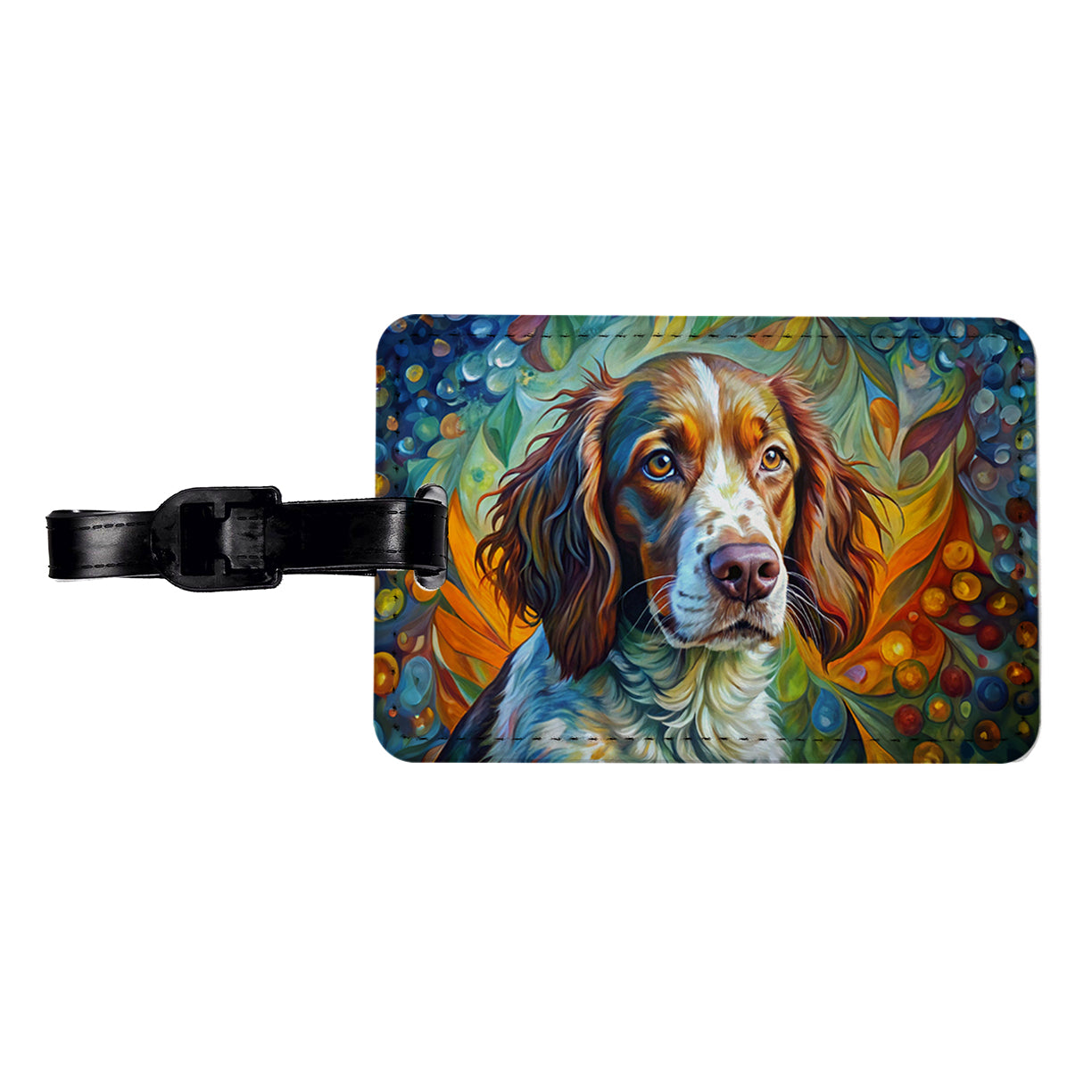 Brittany Spaniel Dog Abstract Art Travel Faux Leather Luggage Tag