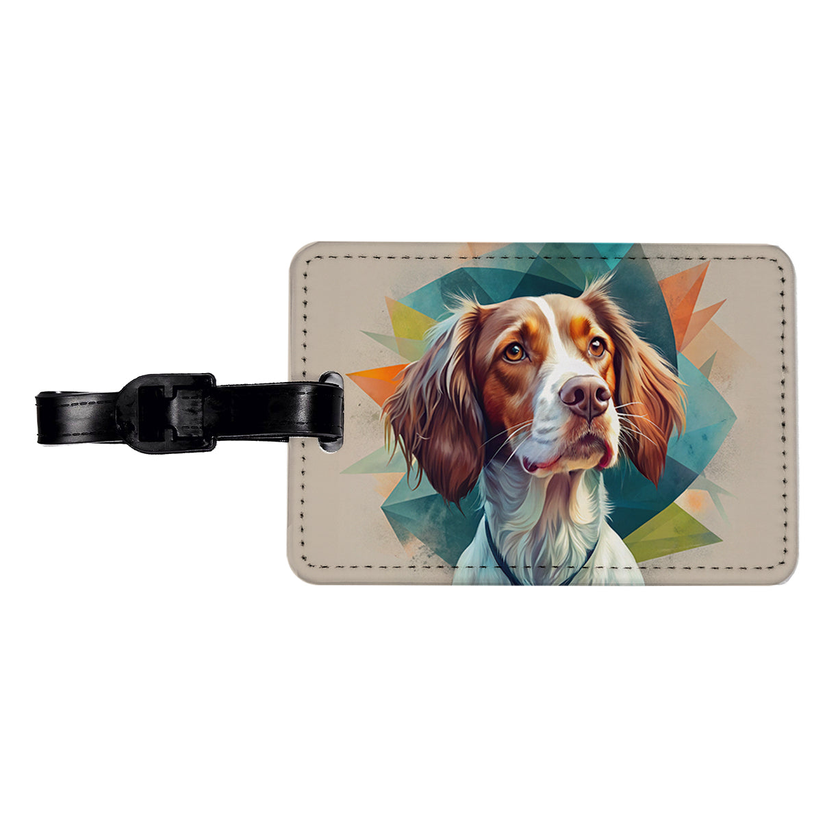 Brittany Spaniel Dog Contemporary Art Travel Faux Leather Luggage Tag