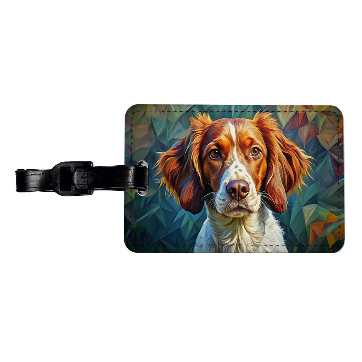Brittany Spaniel Dog Expressionism Art Travel Faux Leather Luggage Tag