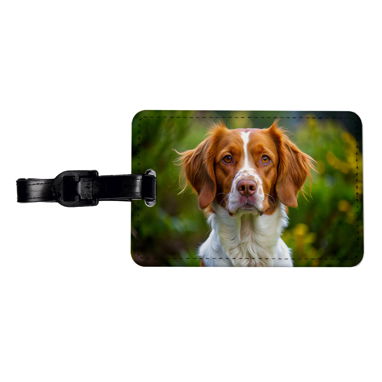 Brittany Spaniel Dog Photo Travel Faux Leather Luggage Tag