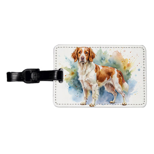 Brittany Spaniel Dog Watercolor Style Travel Faux Leather Luggage Tag
