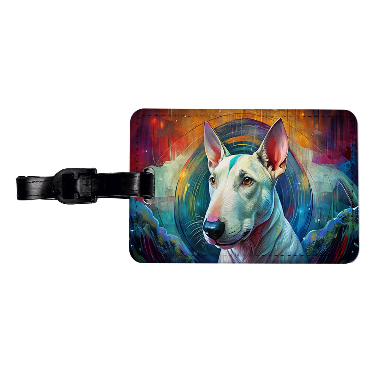 Bull Terrier Dog Abstract Art Travel Faux Leather Luggage Tag