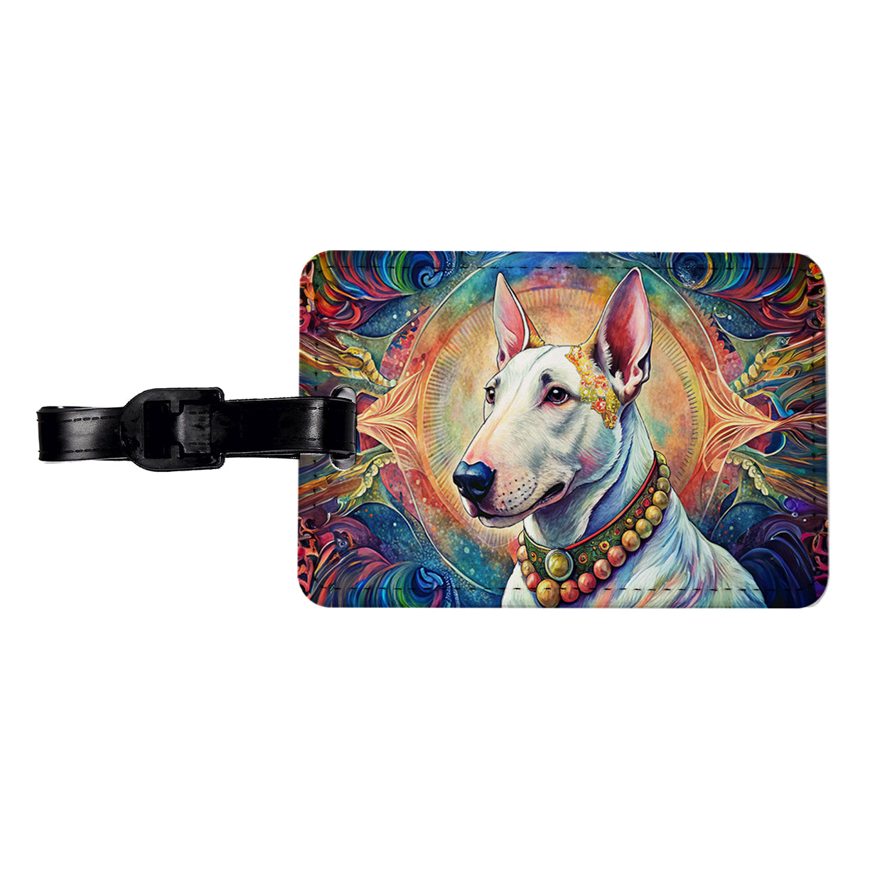 Bull Terrier Dog Bohemian Art Travel Faux Leather Luggage Tag