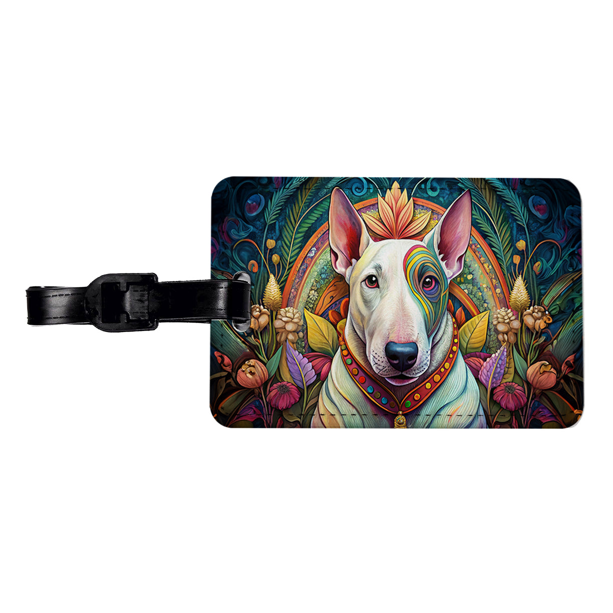 Bull Terrier Dog French Bohemian Art Travel Faux Leather Luggage Tag