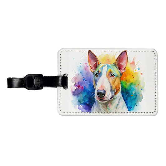 Bull Terrier Dog Watercolor Style Travel Faux Leather Luggage Tag