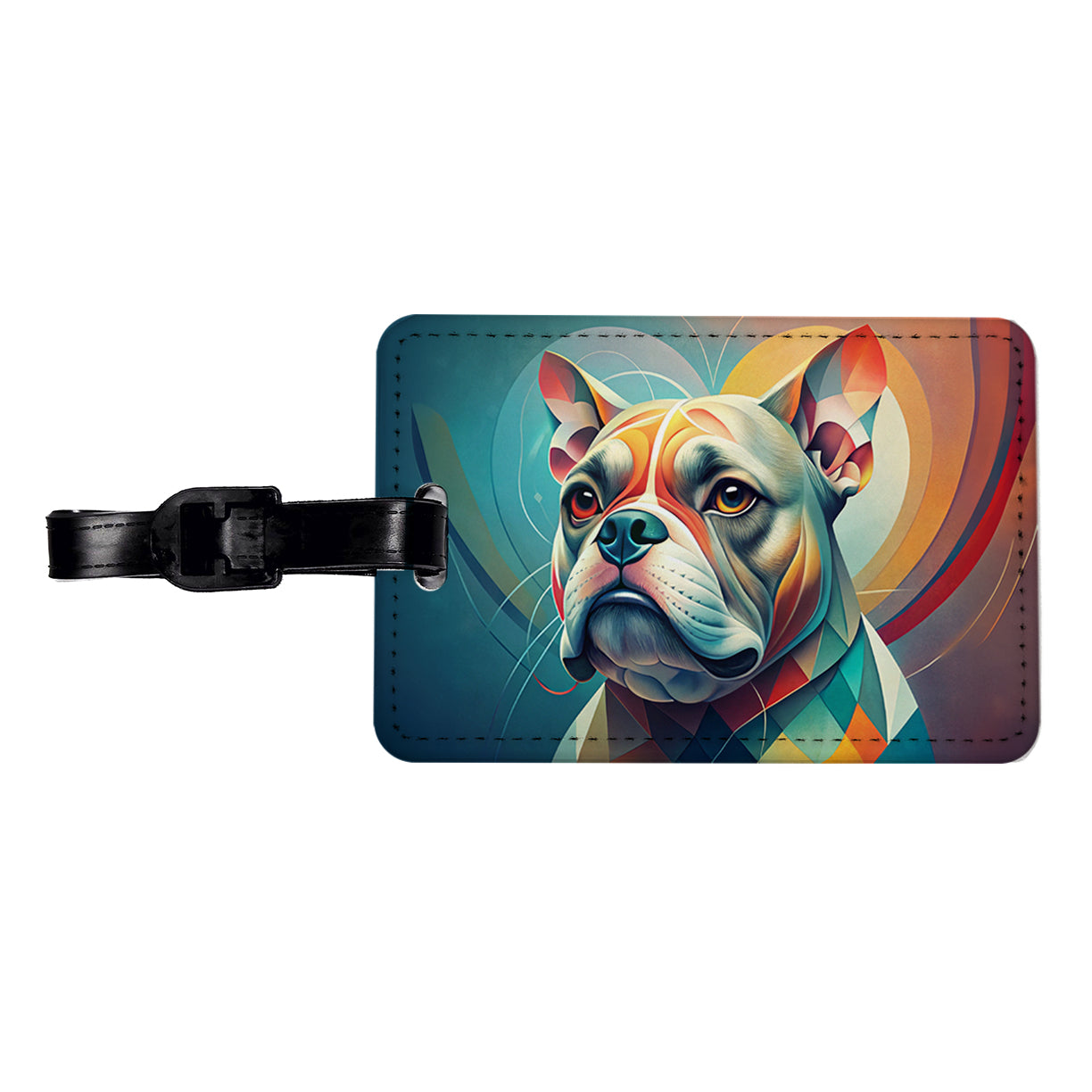 Bulldog Dog Abstract Stylized Art Travel Faux Leather Luggage Tag