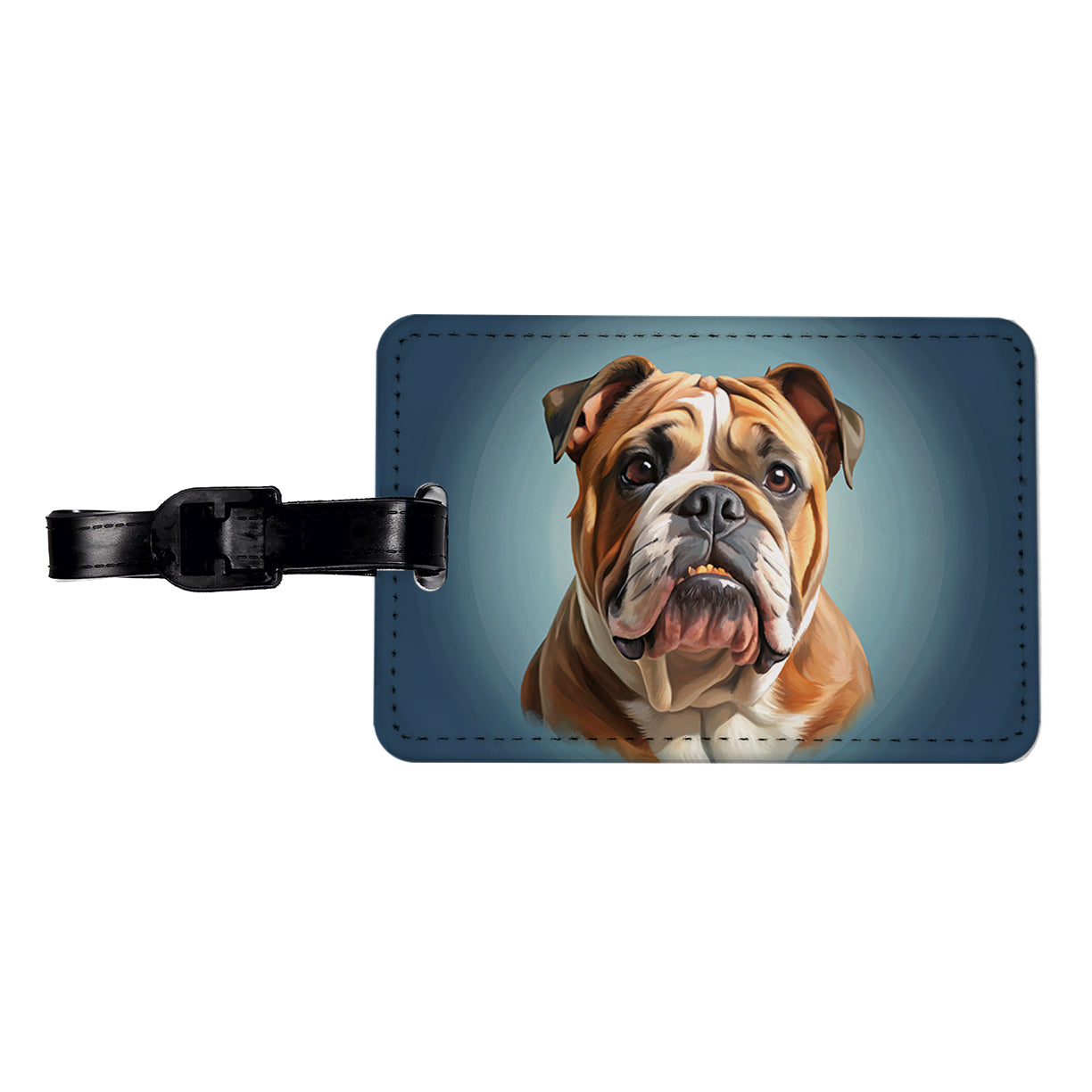 Bulldog Dog Illustration Travel Faux Leather Luggage Tag