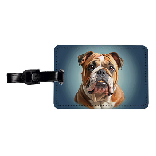 Bulldog Dog Illustration Travel Faux Leather Luggage Tag