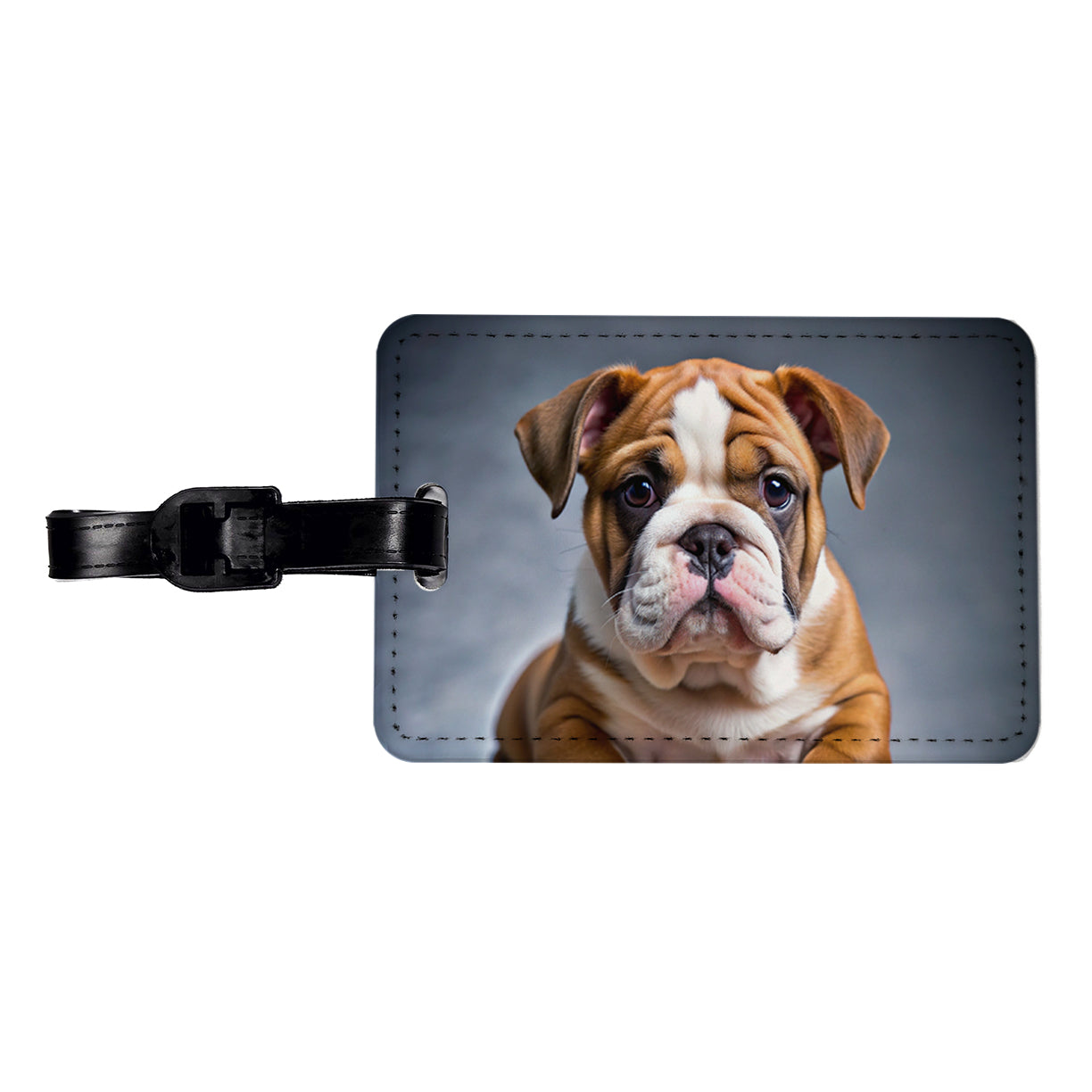 Bulldog Puppy Photo Travel Faux Leather Luggage Tag