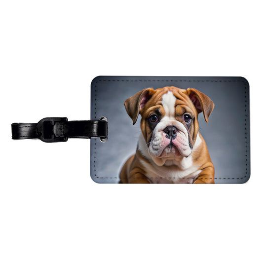 Bulldog Puppy Photo Travel Faux Leather Luggage Tag