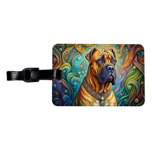 Bullmastiff Dog Bohemian Art Travel Faux Leather Luggage Tag