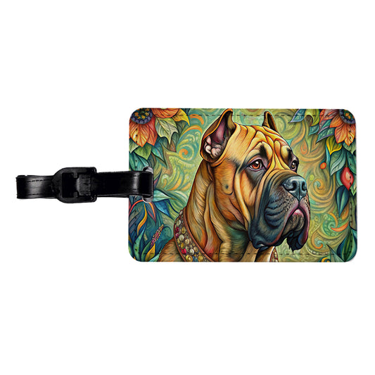 Bullmastiff Dog French Bohemian Art Travel Faux Leather Luggage Tag