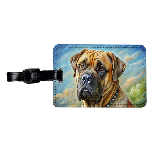 Bullmastiff Dog Illustration Travel Faux Leather Luggage Tag