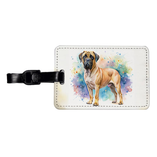 Bullmastiff Dog Watercolor Style Travel Faux Leather Luggage Tag