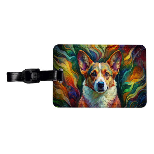 Cardigan Welsh Corgi Dog Abstract Art Travel Faux Leather Luggage Tag