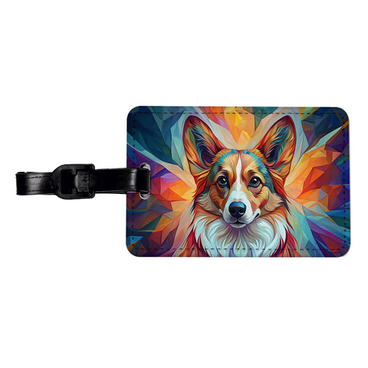 Cardigan Welsh Corgi Dog Abstract Stylized Art Travel Faux Leather Luggage Tag