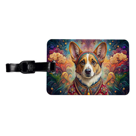 Cardigan Welsh Corgi Dog Bohemian Art Travel Faux Leather Luggage Tag