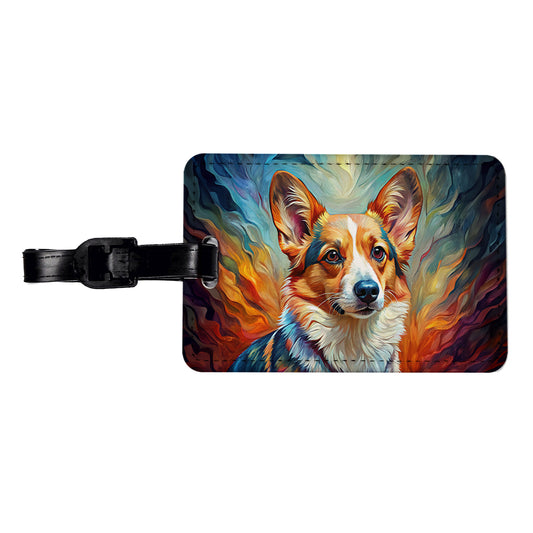 Cardigan Welsh Corgi Dog Expressionism Art Travel Faux Leather Luggage Tag