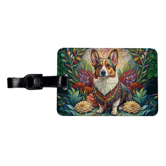 Cardigan Welsh Corgi Dog French Bohemian Art Travel Faux Leather Luggage Tag