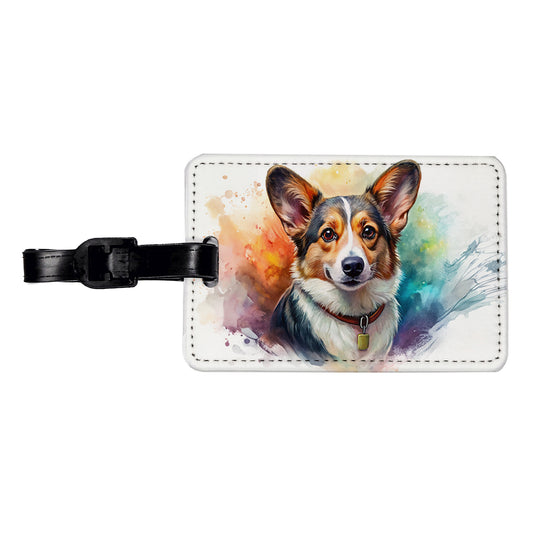 Cardigan Welsh Corgi Dog Illustration Travel Faux Leather Luggage Tag