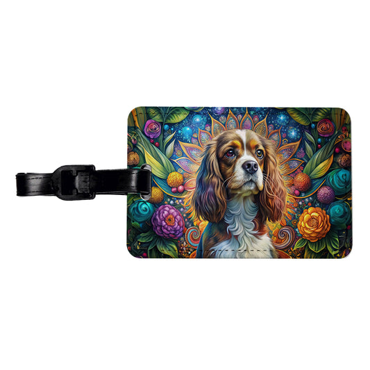 Cavalier King Charles Spaniel Dog Bohemian Art Travel Faux Leather Luggage Tag