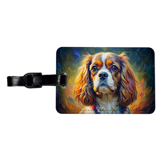 Cavalier King Charles Spaniel Dog Expressionism Art Travel Faux Leather Luggage Tag