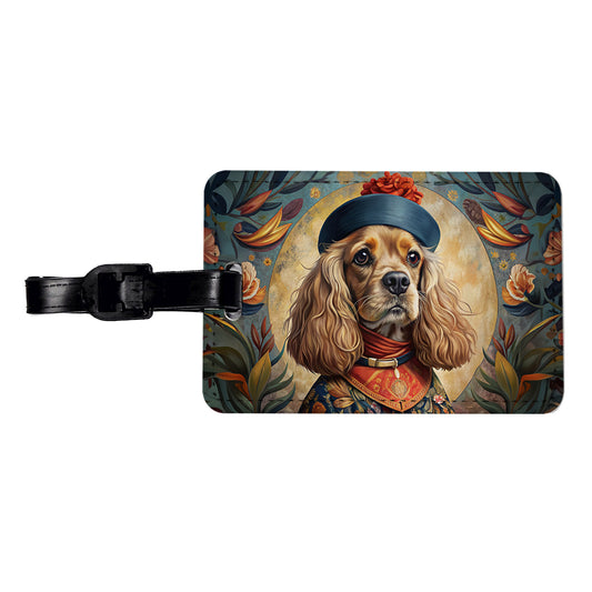 Cavalier King Charles Spaniel Dog French Bohemian Art Travel Faux Leather Luggage Tag