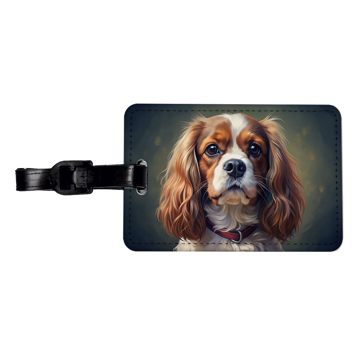 Cavalier King Charles Spaniel Dog Illustration Travel Faux Leather Luggage Tag