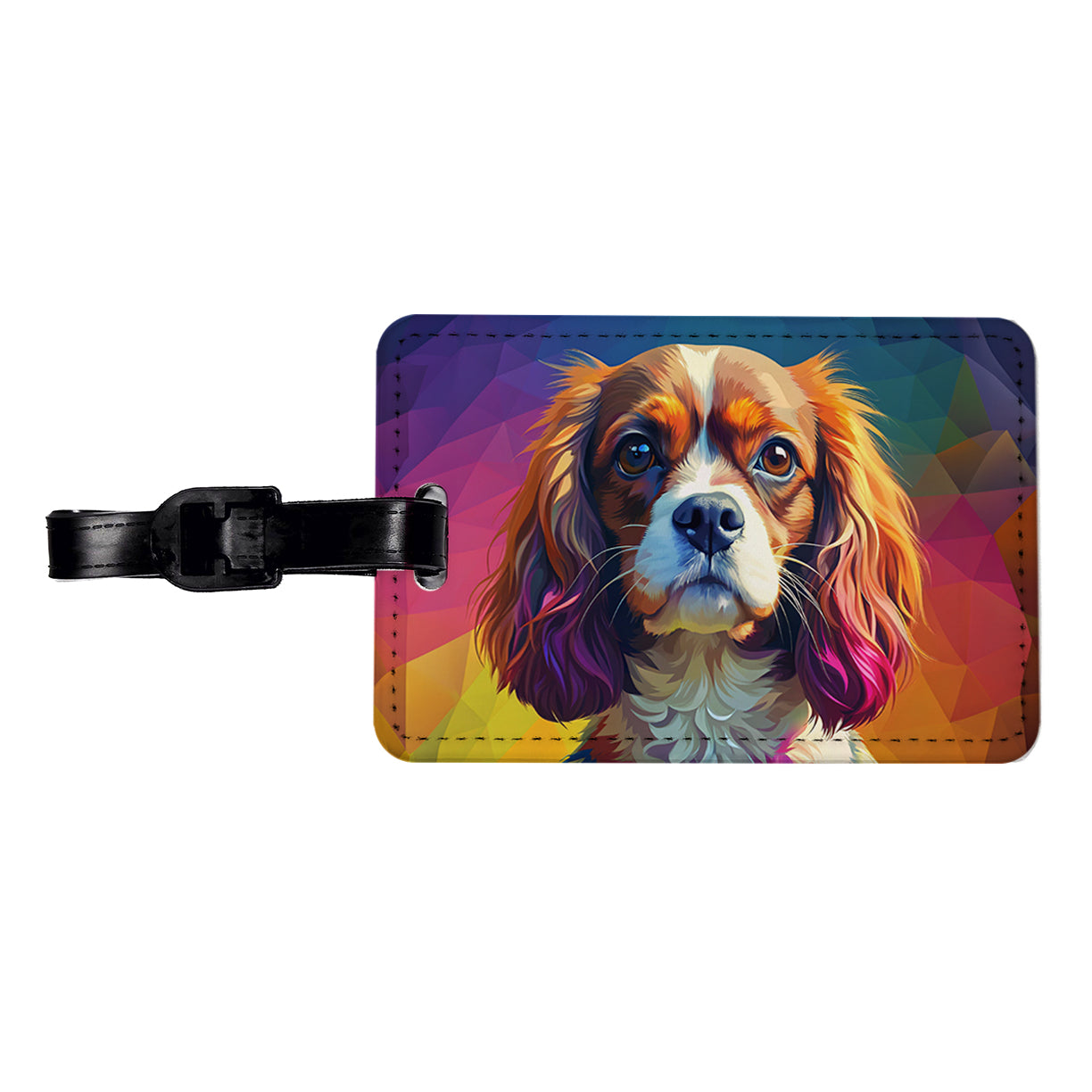 Cavalier King Charles Spaniel Dog Pop Art Travel Faux Leather Luggage Tag
