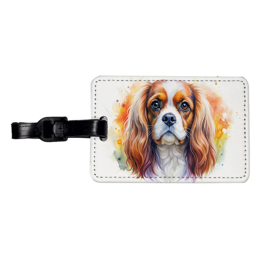 Cavalier King Charles Spaniel Dog Watercolor Style Travel Faux Leather Luggage Tag