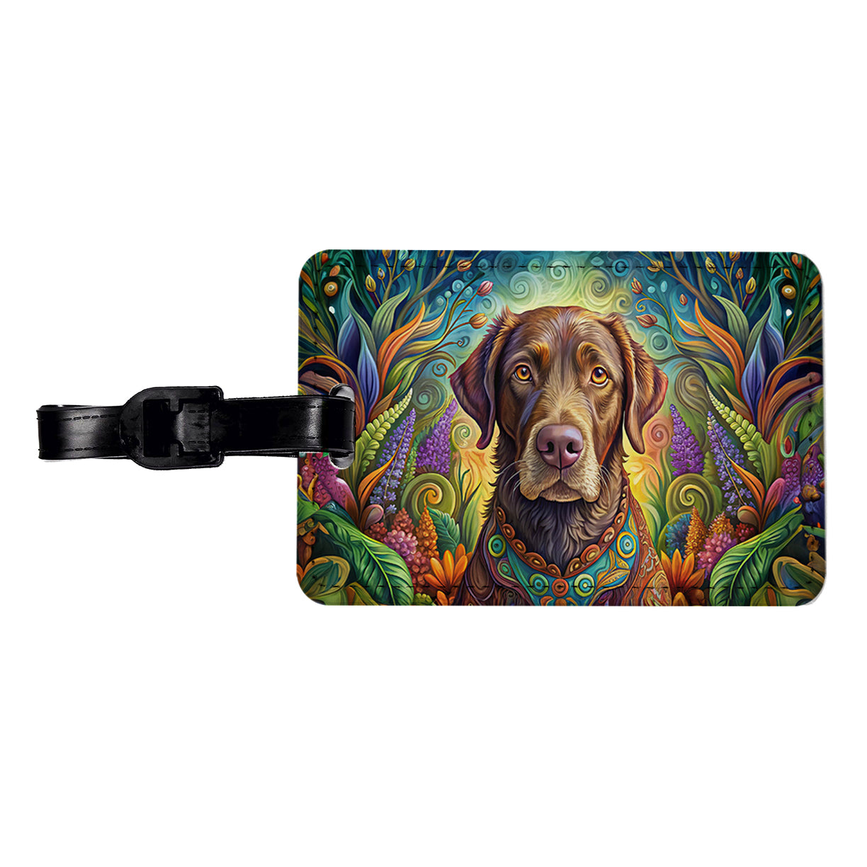 Chesapeake Bay Retriever Dog Bohemian Art Travel Faux Leather Luggage Tag