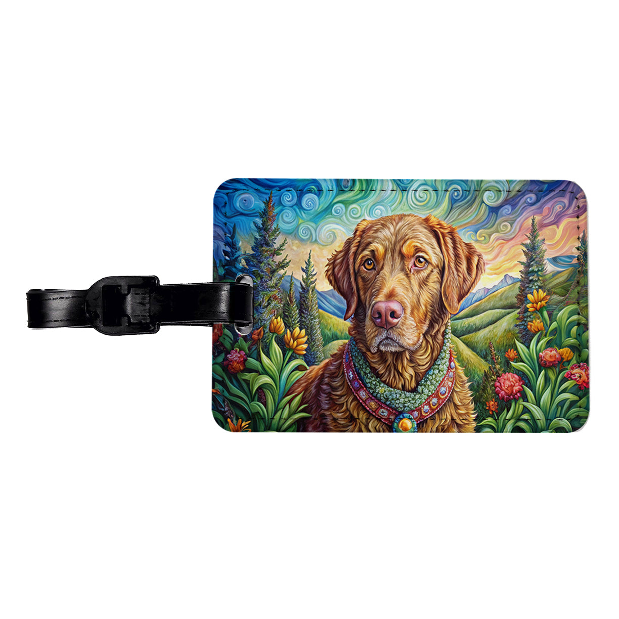 Chesapeake Bay Retriever Dog French Bohemian Art Travel Faux Leather Luggage Tag