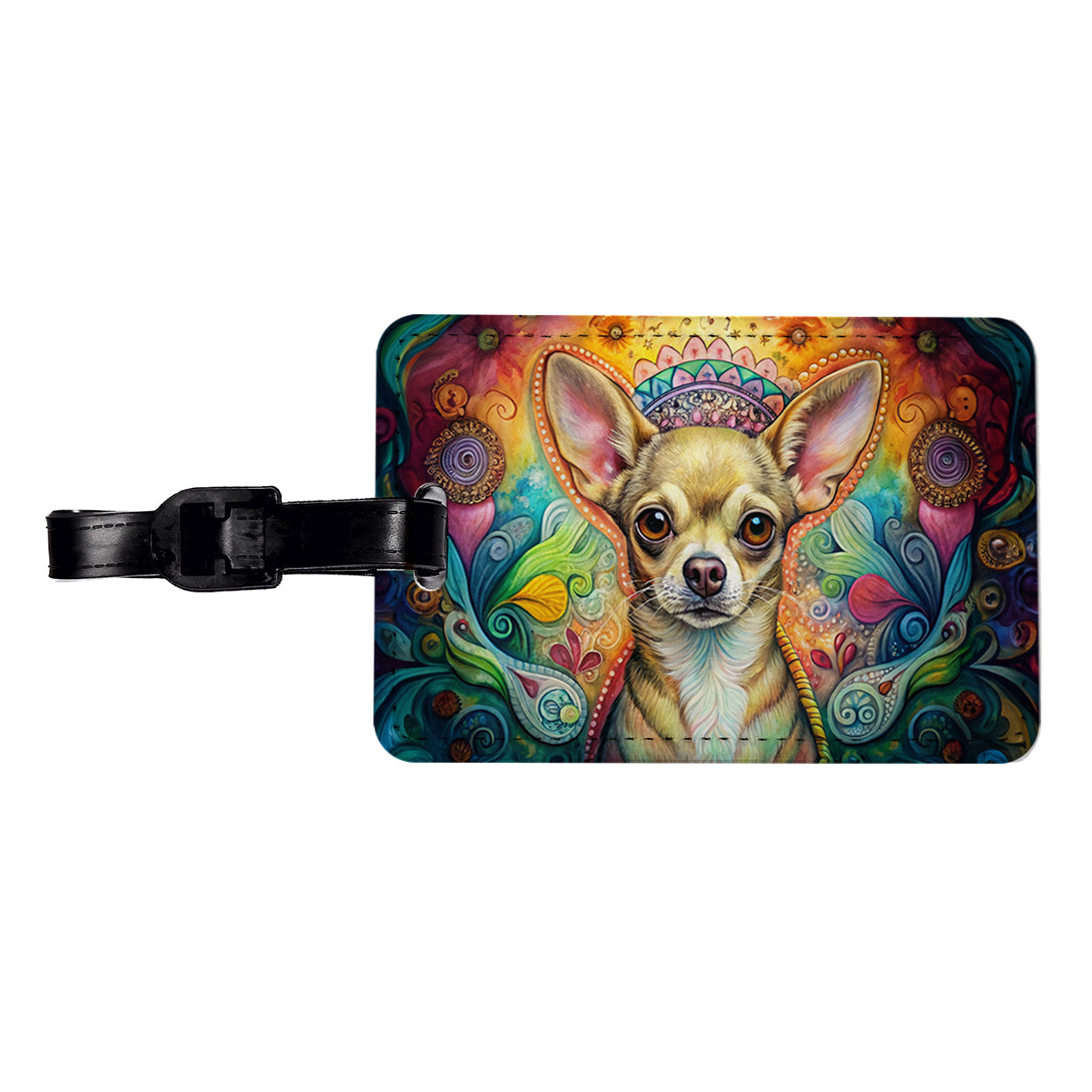 Chihuahua Dog Bohemian Art Travel Faux Leather Luggage Tag